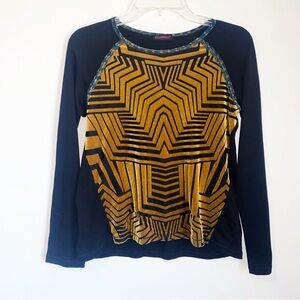 Custo Barcelona Black Knit and Velvet Burnout Top S